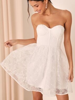 Lulus Precious Approach White Embroidered Strapless Tulle Mini Dress - Size XS